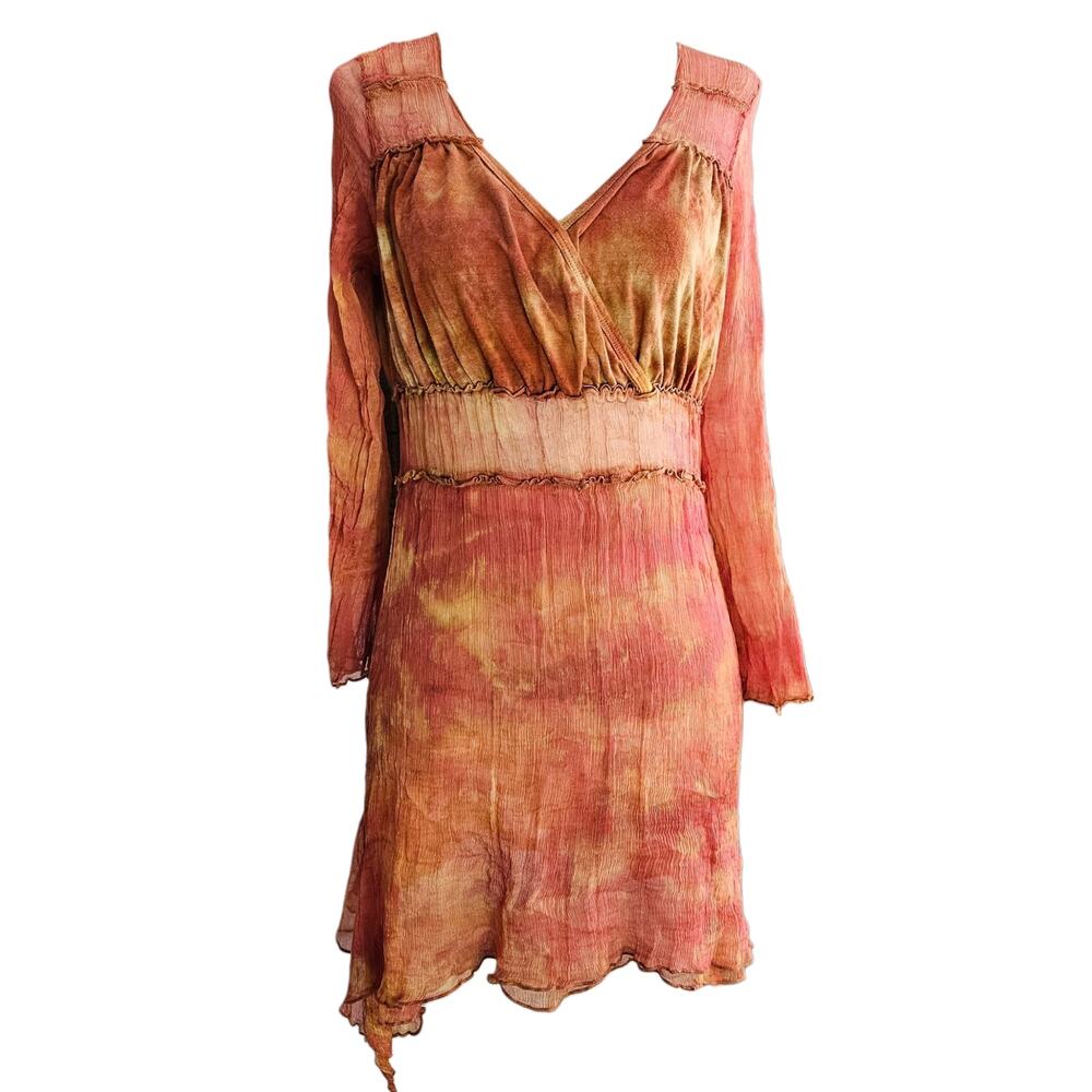 Y2k Silk Top Fairycore Tunic Rust Orange Casual Freedom - Women's Medium